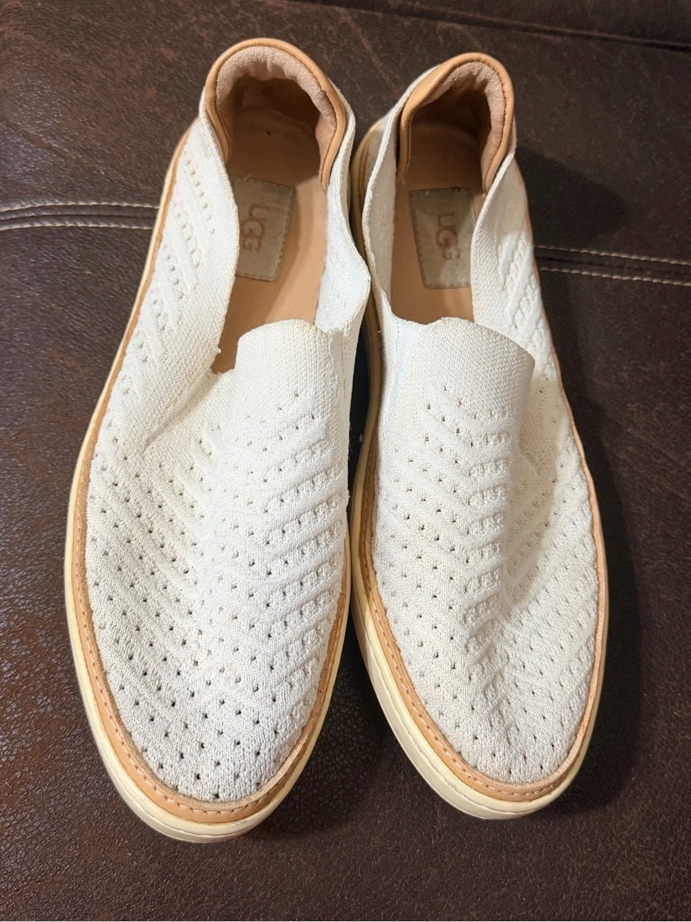 UGG Men's Cream/Tan Perforated Knit Slip-On Loafers size 11